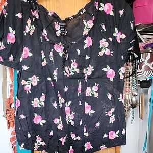 Torrid Black and Pink Floral Blouse